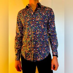Moods of Norway - Purple Floral Button Down - 100% Cotton - Size L